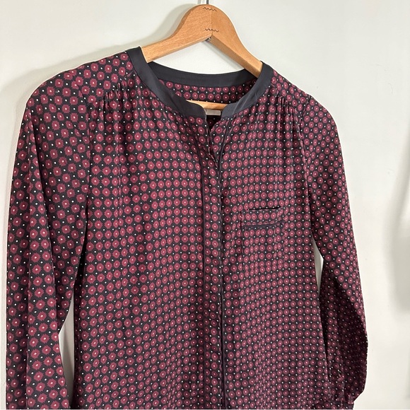 LOFT Patterned Flounce Long Sleeve Blouse Size XS - Picture 2 of 10